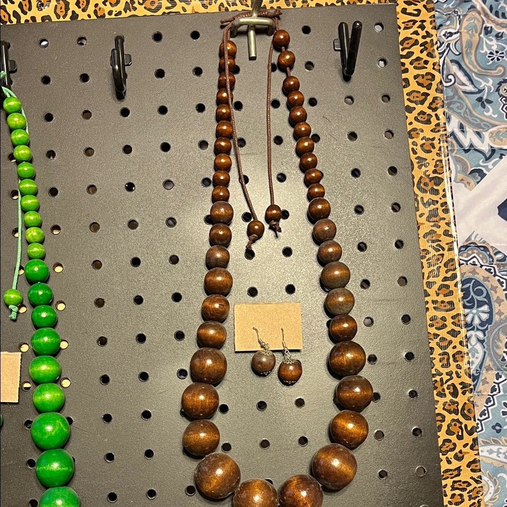 Antique Brown Beaded Necklace and Earring Set